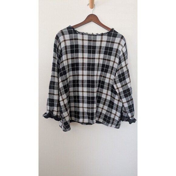 Habitat Tunic Top XL Gauzy Art Wear Lagenlook Lightweight Boxy Plaid Pockets - Picture 5 of 10